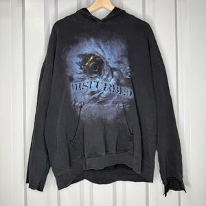 Disturbed Hoodie Mens 2XL Black Asylum 2010 Band Tour Pullover Distressed Rock
